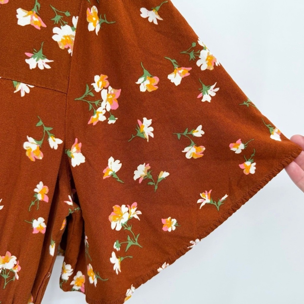Wrangler Womens Medium Midi Dress Rust Floral Boho Smocked Waist Button Front - Picture 5 of 7